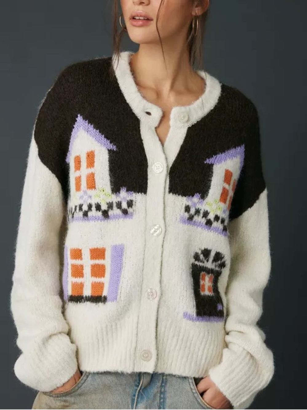 BDG Becca Cottage Printed Brushed Knit Oversized Cardigan XS